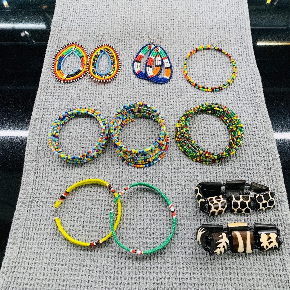 Mixed Bag of Kenyan Bracelets, Bangles, and Earrings